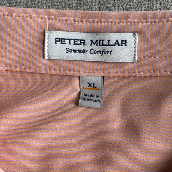 Peter Millar CS Summer Comfort Men’s XL Striped Orange Gray Golf Polo Shirt - Picture 4 of 6